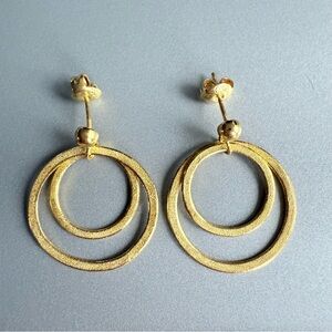 Solid Pure 24k Gold 9999 Textured Circles Dangle Earrings W/ Appraisal
